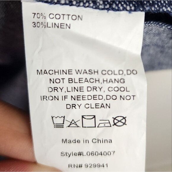 Luukse Cotton Linen Overall Dress in Blue with Patch Pockets Size 2X - Picture 10 of 16